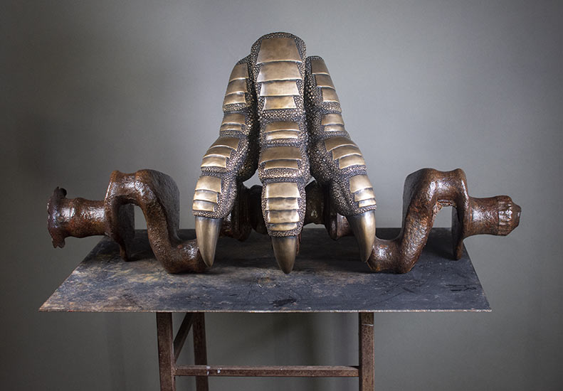 Dinosaur, 2022, 28" x 10.5" x 14.5", bronze and steel, unique